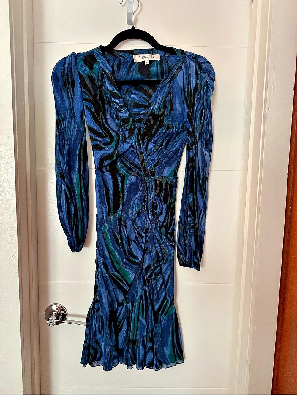 Diane von Furstenberg Abstract Midi Dress Blue & Green XS